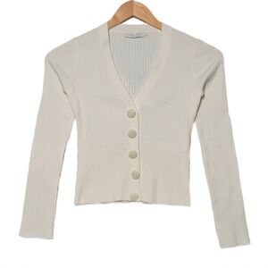 Anne Fontaine Cardigan Sweater V Neck Viscose Front 3D Buttons detail 38 M Cream